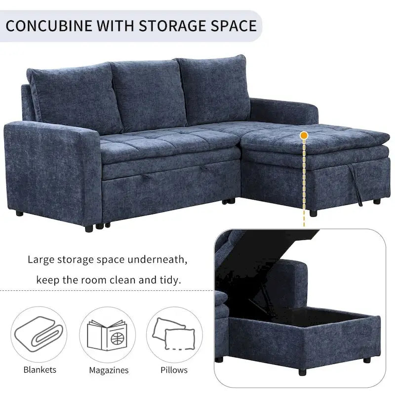 Sofá Cama Seccional Tapizado Suave con Espacio de Almacenamiento, Adecuado para Salas de Estar y Apartamentos