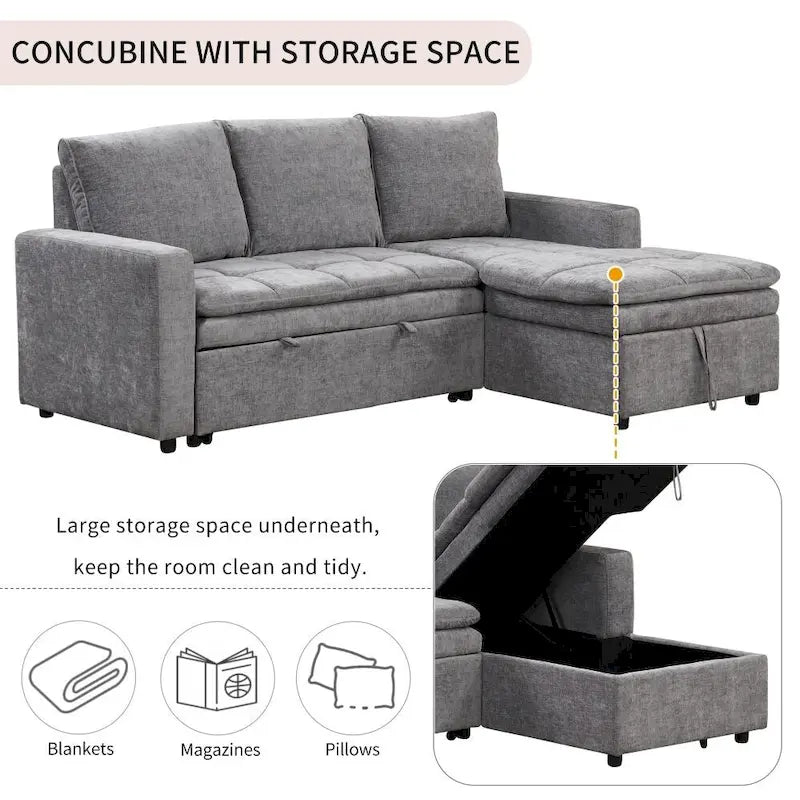 Sofá Cama Seccional Tapizado Suave con Espacio de Almacenamiento, Adecuado para Salas de Estar y Apartamentos