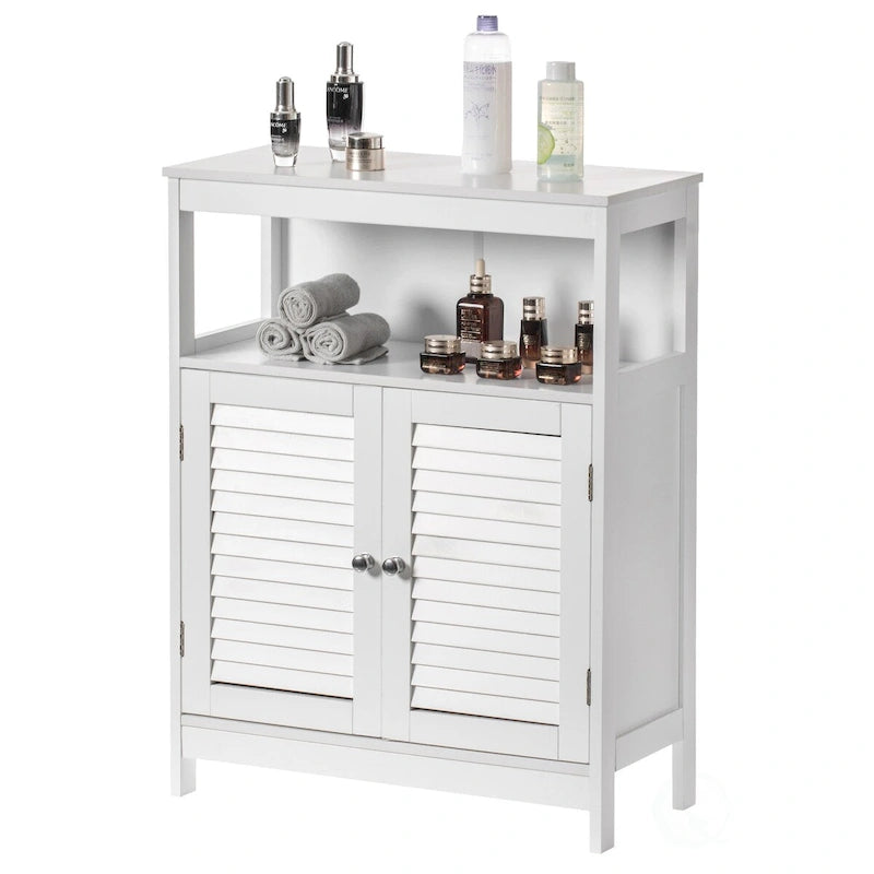 Mueble de lavabo de baño de madera blanca moderno con almacenaje
