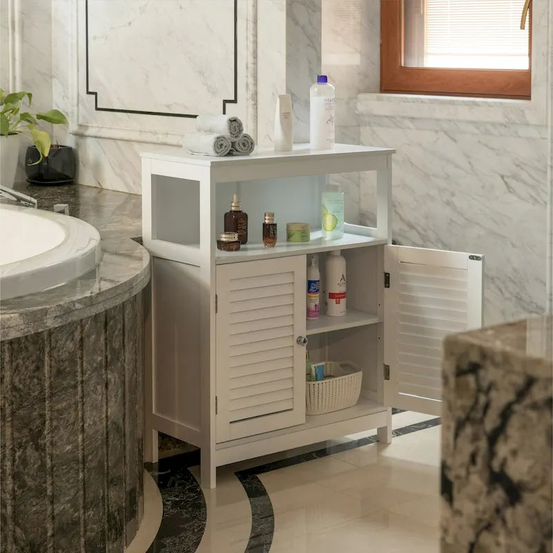 Mueble de lavabo de baño de madera blanca moderno con almacenaje