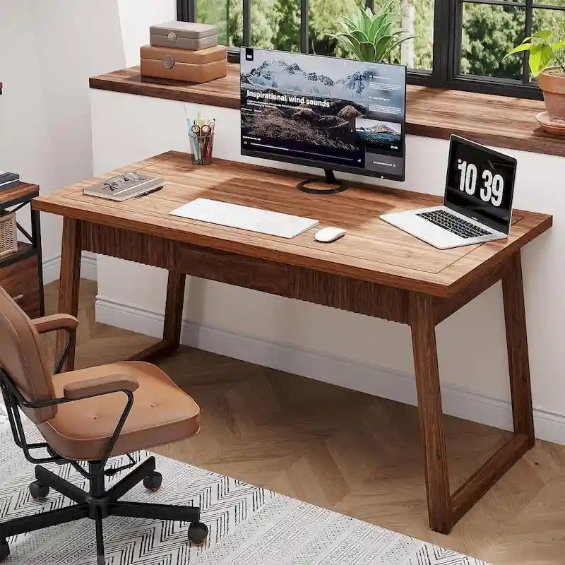 Escritorio ejecutivo, escritorio para computadora con cajón, madera maciza
