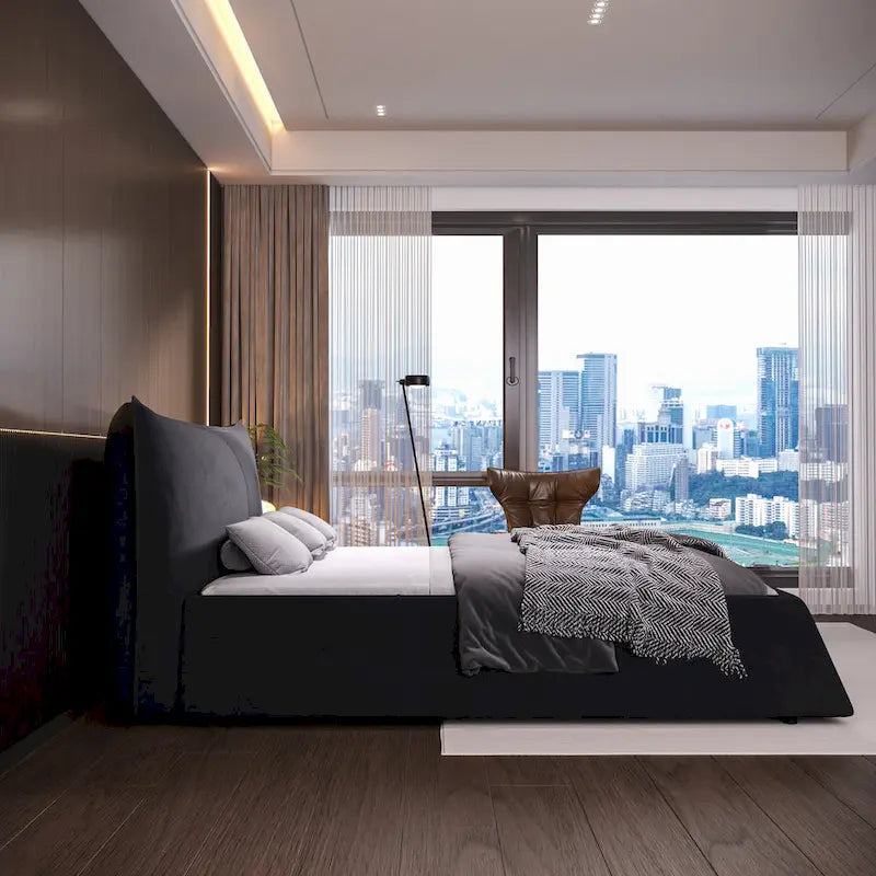 Base de Cama King Size Tapizada en Terciopelo con Cabecero Acolchado Suave