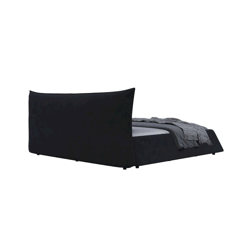 Base de Cama King Size Tapizada en Terciopelo con Cabecero Acolchado Suave