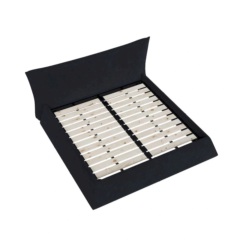 Base de Cama King Size Tapizada en Terciopelo con Cabecero Acolchado Suave
