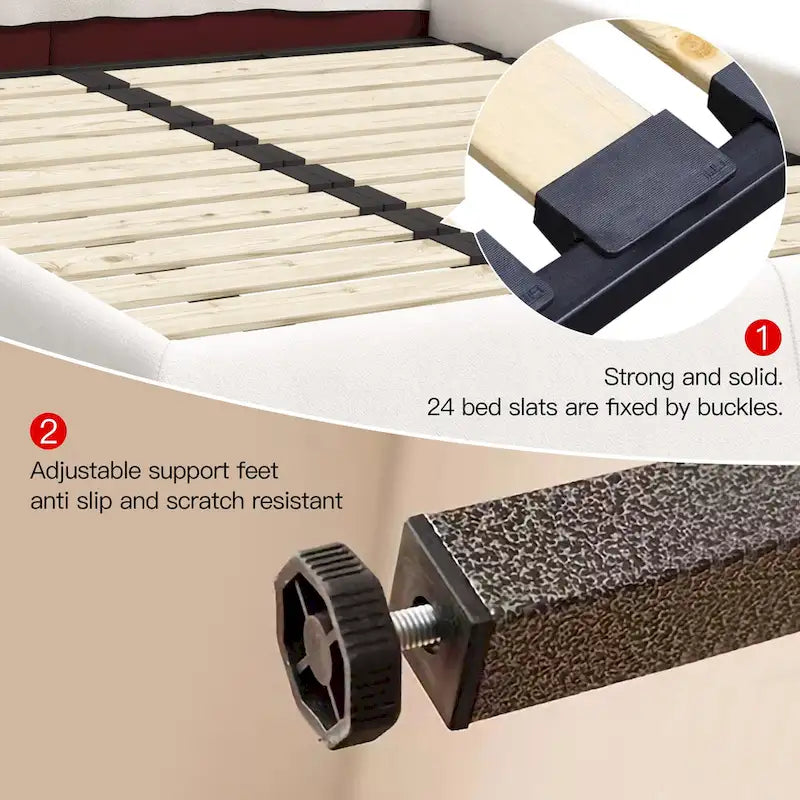 Base de Cama King Size Tapizada en Terciopelo con Cabecero Acolchado Suave