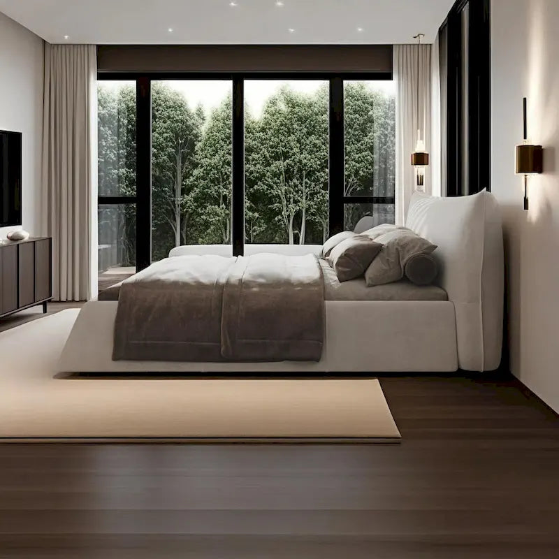 Base de Cama King Size Tapizada en Terciopelo con Cabecero Acolchado Suave