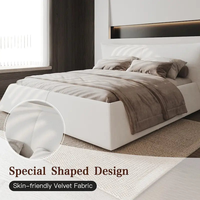 Base de Cama King Size Tapizada en Terciopelo con Cabecero Acolchado Suave