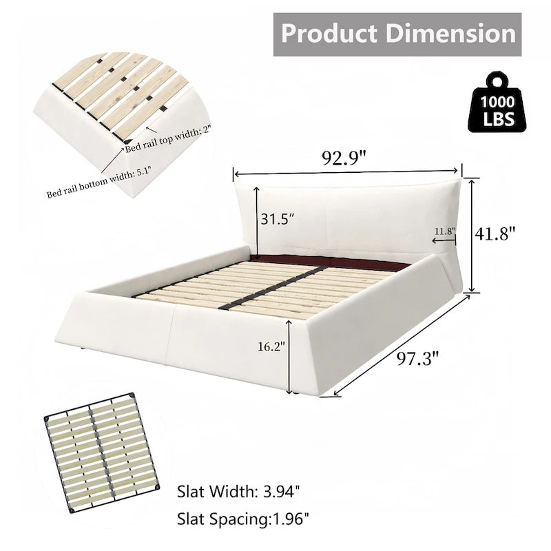 Base de Cama King Size Tapizada en Terciopelo con Cabecero Acolchado Suave