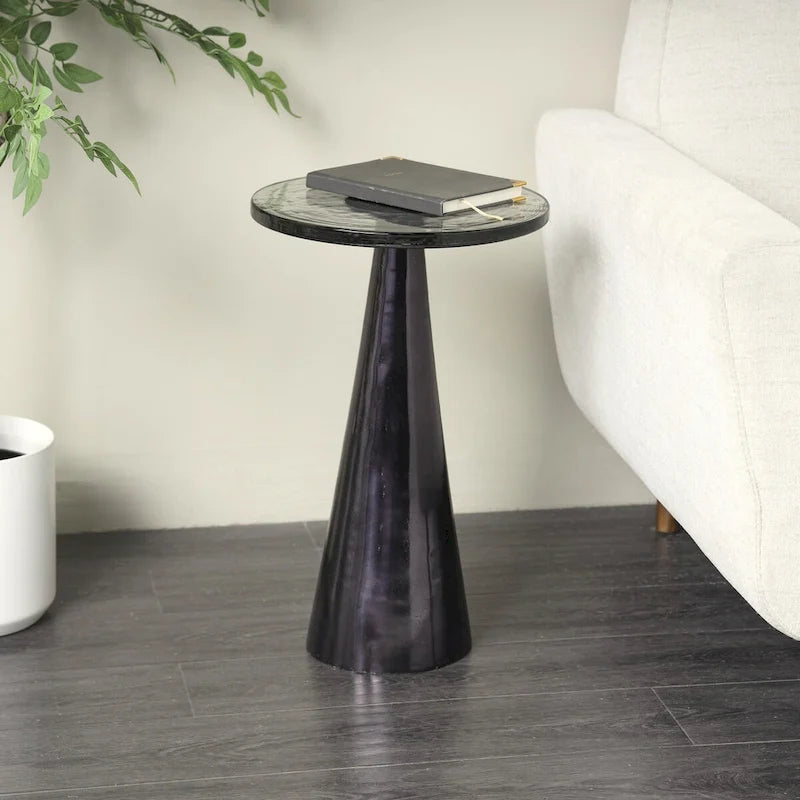Mesa auxiliar acentuada con forma de cono y tapa de cristal texturizado - Negro u Oro -