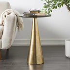 Mesa auxiliar acentuada con forma de cono y tapa de cristal texturizado - Negro u Oro -