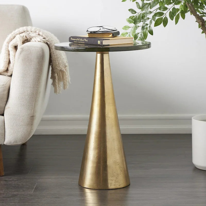 Mesa auxiliar acentuada con forma de cono y tapa de cristal texturizado - Negro u Oro -