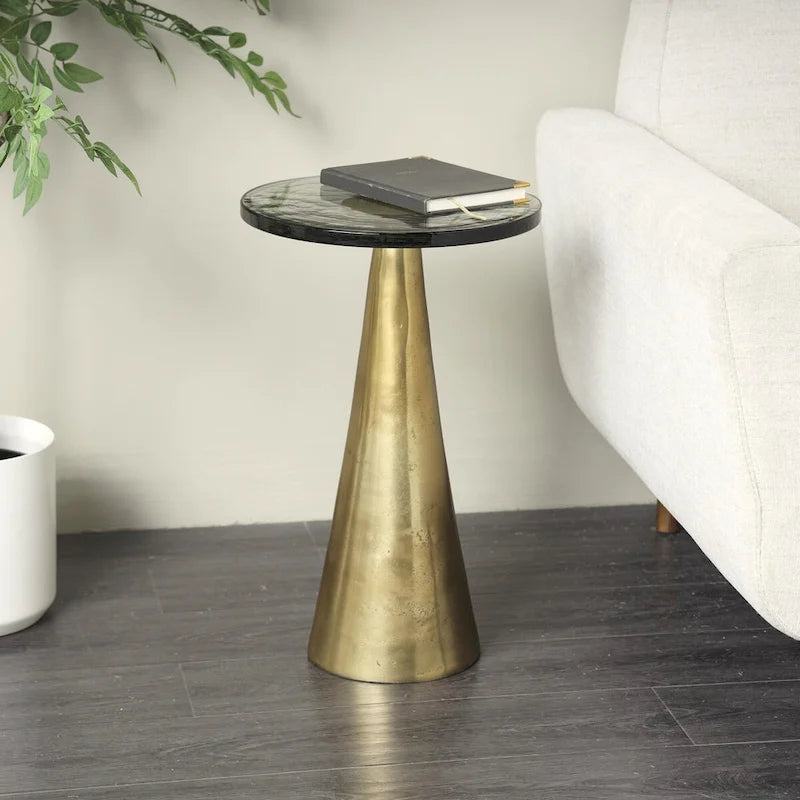 Mesa auxiliar acentuada con forma de cono y tapa de cristal texturizado - Negro u Oro -